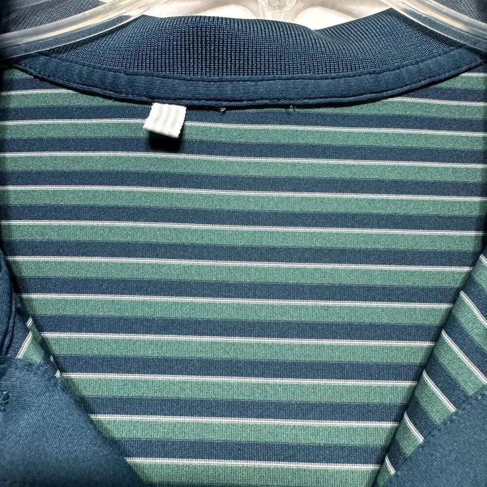 Adidas Polo Shirt Teal & Green Stripe Short Sleeve Collared Mens sz Large